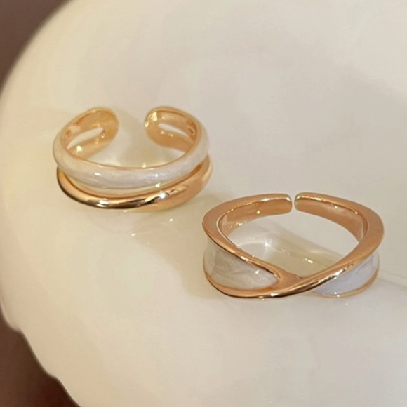 Yellow Gold Tone Ring Set 2 Pieces - Picture 1 of 6